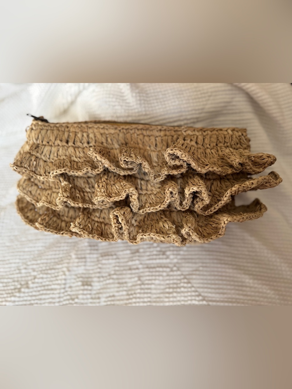 Handwoven Straw Ruffle Clutch Tote - Natural Beige
